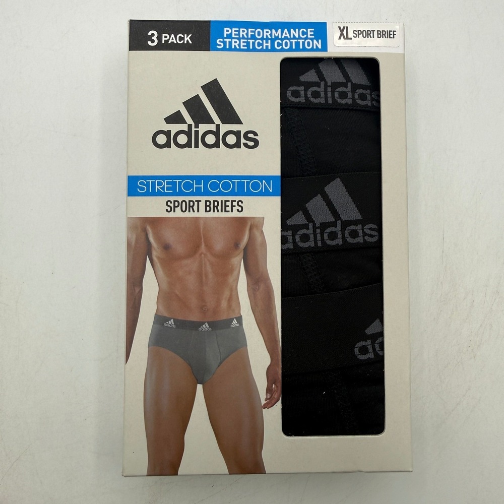 Adidas Performance Stretch Cotton Sport Briefs Mens XL Black Grey IR0837